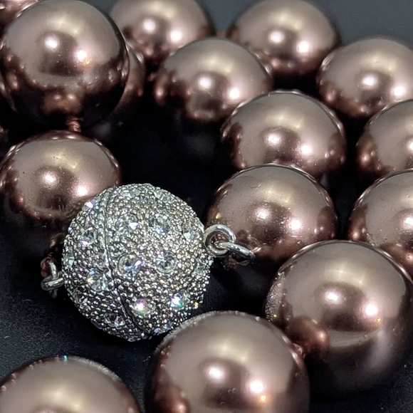 Patty Tobin 14mm Brandy Chocolate Shell Pearl Necklace Estate 130g • 925 Silver - Picture 6 of 11